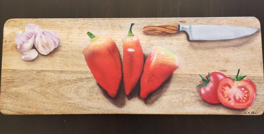 Holzplatte zum Topf oder Pfanne abstellen